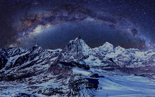 Картинка Landscape, Snow, Nightscape, Switzerland, Glacier, Matterhorn, Milkyway, Composite, Ice, Valley, Mountain, Zermatt, Canon