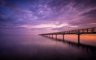 Картинка закат, пейзаж, мост, море