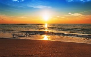 Картинка море, sea, wave, закат, beach, sand, sunset