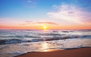 Картинка море, beach, sunset, sea, закат, wave, sand
