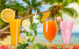Обои море, пальмы, drink, cocktail, palms, tropical, sea, summer, beach, коктейль, пляж, vacation, paradise