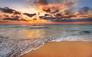 Обои море, wave, sand, sunset, beach, закат, sea