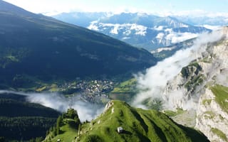 Картинка Mountain, Forest, Green, Clouds, Switzerland, Fog