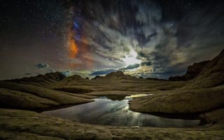 Картинка звезды, скалы, озеро, США, White Pocket, Аризона, Vermilion Cliffs National Monument, ночь