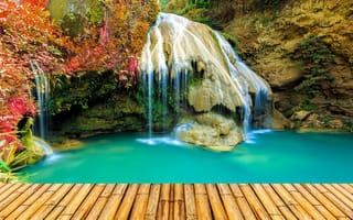Картинка парк, водопад, мостки, Таиланд