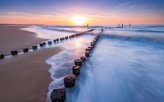 Картинка Sunset, Netherlands, Zeeuws-vlaanderen, Beach of Cadzand-bad