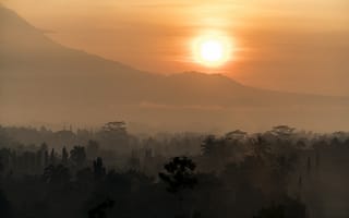Картинка пейзаж, рассвет, Borobudur, Indonesia