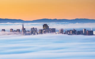 Картинка горы, Сан-Франциско, небоскреб, утро, туман, США, дома