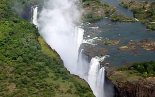 Картинка тропики, Zimbabwe, река, водопад, вид сверху, Victoria Falls, обрыв