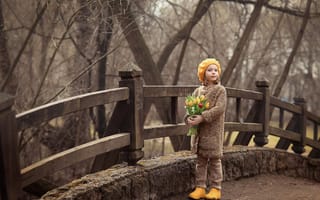 Картинка девушка, тюльпаны, ребенок, природа, цветы