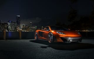 Обои McLaren, небоскрёбы, orange, город, front, MP4-12C, MP4-VX