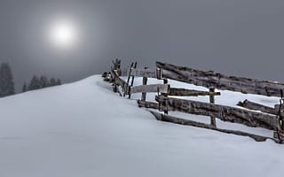 Картинка снег, забор, ночь