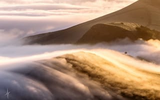 Картинка горы, облока, туман, утро