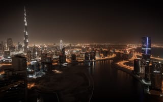 Картинка city, панорама, дома, огни, Naght, Dubai, Дубай, высотки