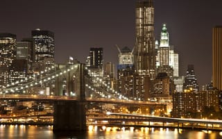 Обои Нью-Йорк, огни, Манхэттен, ночь, мост