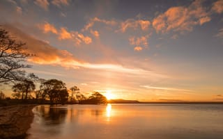 Картинка солнце, Северный остров, Lake Rotorua, восход, Новая Зеландия, озеро Роторуа