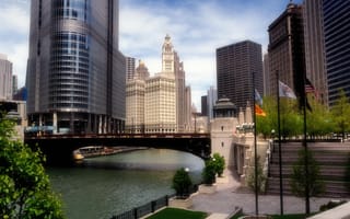 Картинка Чикаго, город, небоскребы, Chicago, Иллиноис, река