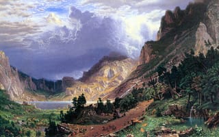 Картинка Bierstadt, storm, colors, realism, american, talentuous, rosalie, painter, mountains, landscape, rockies