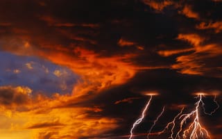 Картинка Гроза, молнии, закат, небо, молния