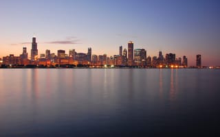 Картинка USA, вечер, панорамма, Chicago, город, city, Illinois