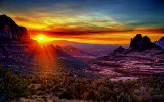 Картинка США, рассвет, Долина Верде, Аризона, Седона, утро