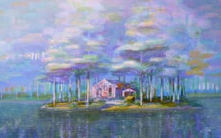 Картинка Iblard Jikan, река, дом, картина