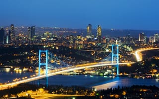 Картинка Bosphorus Bridge, Мраморное море, огни, Sea of Marmara, здания, город, Босфорский мост, Турция, lights, ночь, night, Istanbul, Стамбул, turkey, city, nature, buildings, природа