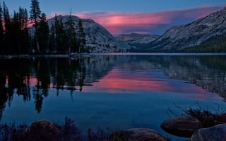 Картинка Tenaya Lake, Калифорния, Йосемити, озеро Теная, закат, Yosemite National Park, California, горы