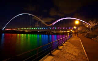 Картинка ноччь, река, мост
