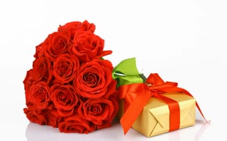 Картинка розы, бутоны, букет, лента, подарок