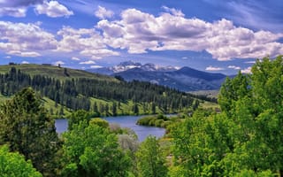 Картинка Pearrygin Lake, Winthrop, Washington, деревья, Methow Valley, долина, озеро, горы, облака