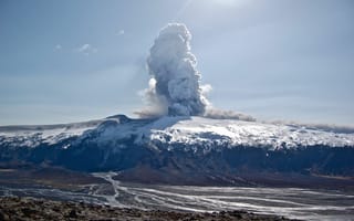 Картинка вулкан, Eyjafjallajökull, Эйяфьядлайёкюдль, пепел, лава, гора, дым
