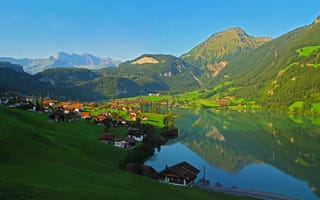 Обои Швейцария, Lungern, город, горы, пейзаж