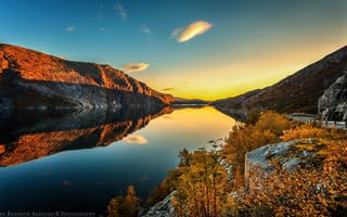 Картинка осень, дорога, природа, река, горы, by Jan Keneth
