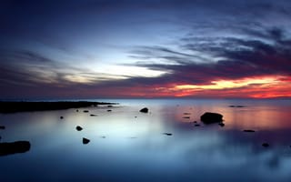 Картинка Закат, камни, небо, море