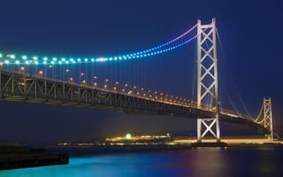 Картинка Japan, Akashi strait bridge, ночь, мост, огни