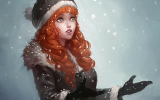 Обои девушка, снежинки, арт, снег