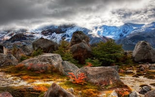 Картинка Argentina, аргентина, склон, горы, облака, небо, камни, снег