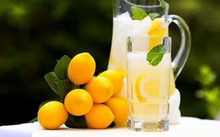 Картинка лимонад, графин, стакан, лимоны
