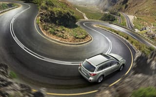 Картинка Subaru, серпантин, фон, дорога, вид сверху, Outback, Аутбэк, Субару
