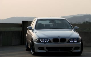 Картинка BMW, БМВ, фары, ангельские глазки, Silver, Angel Eyes, серебристая, е39, бумер, E39