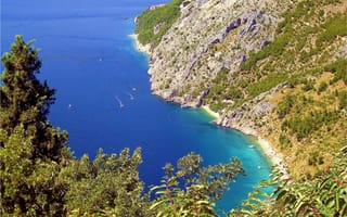 Картинка Макарска Ривьера, растительность, Makarska Riviera, Адриатическое море, пляжи, Хорватия, побережье, катера, горы
