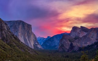 Картинка сша, скалы, Yosemite National Park, горы, Национальный парк Йосемити, долина, лес, рассвет