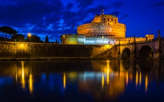 Картинка Италия, ночь, огни, замок Святого Ангела, Рим