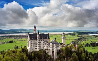 Картинка Deutschland, Schloß Neuschwanstein, природа, облака, Нойшванштайн, Бавария, Bayern, пейзаж, Германия, небо, замок