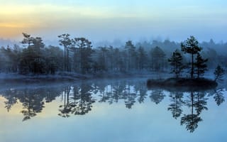 Картинка пейзаж, туман, озеро
