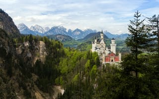 Обои Bavaria, замок, лес, природа, Neuschwanstein, горы, Germany