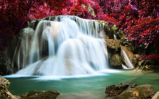 Обои waterfall, forest, река, водопад, river, осень, лес, landscape