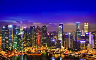 Обои небоскребы, Сингапур, ночь, огни