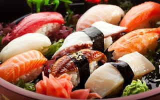 Обои суши, роллы, рыба, морепродукты, имбирь